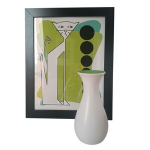 Crate & Barrel Toni Bud Vase Stem White with Green Interior Modern Decor 6"